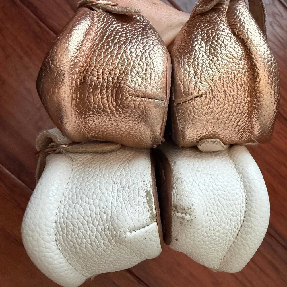 Monkey Feet Kids 11 Braided Leather Sandals Gold White Size 3-4Y Boho Summer